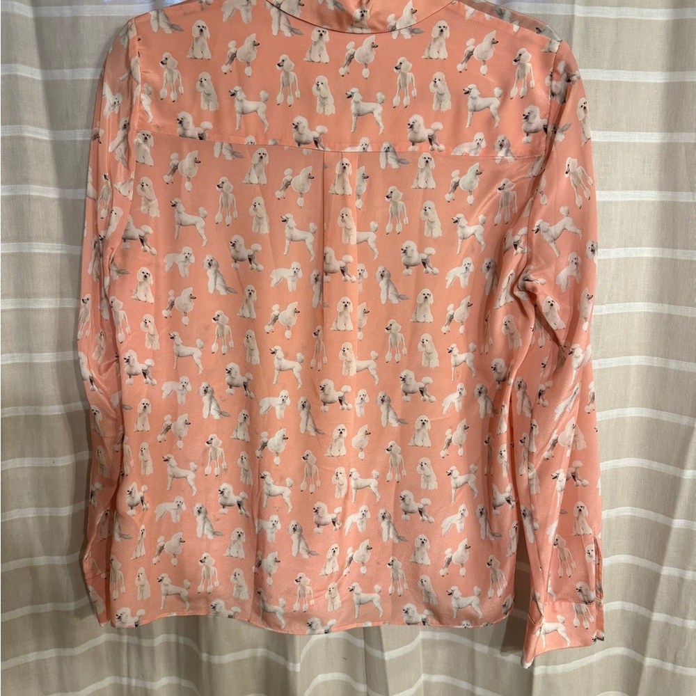 Alice + Olivia Pink Dog Poodle Print Silk Willa Blouse - Picture 4 of 7